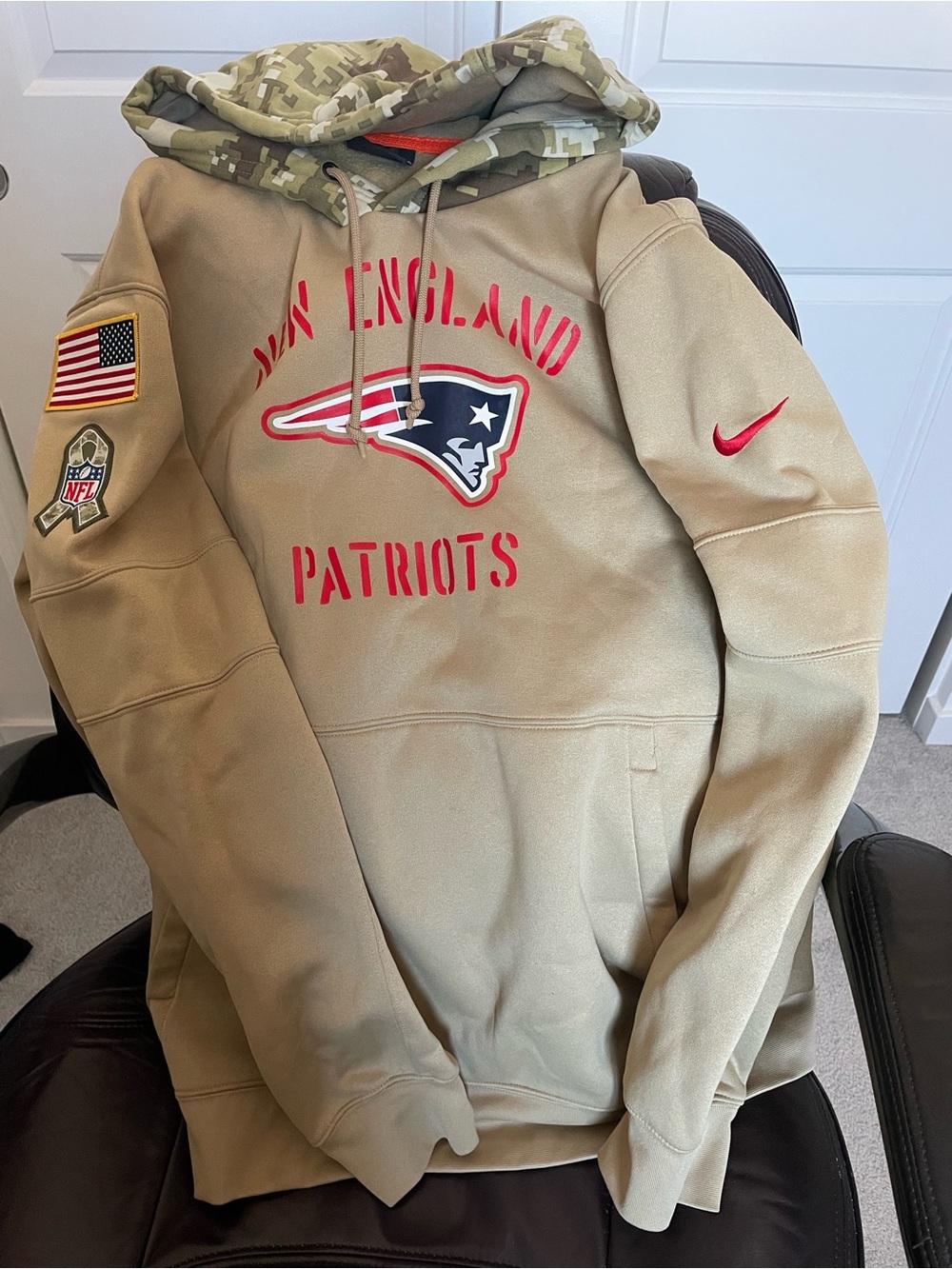 New England Patriots Tan Camo Team Hoodie by Nike